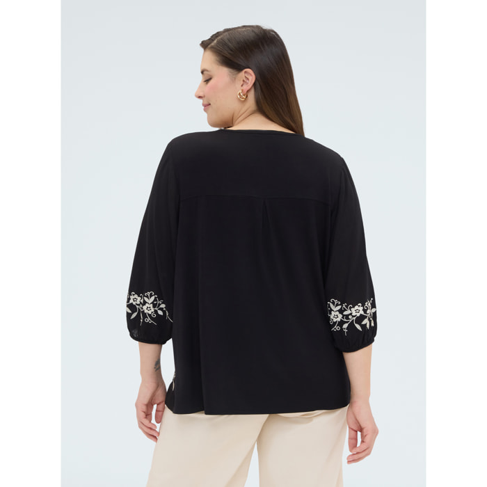 Fiorella Rubino - Blusa con bordados florales - Negro