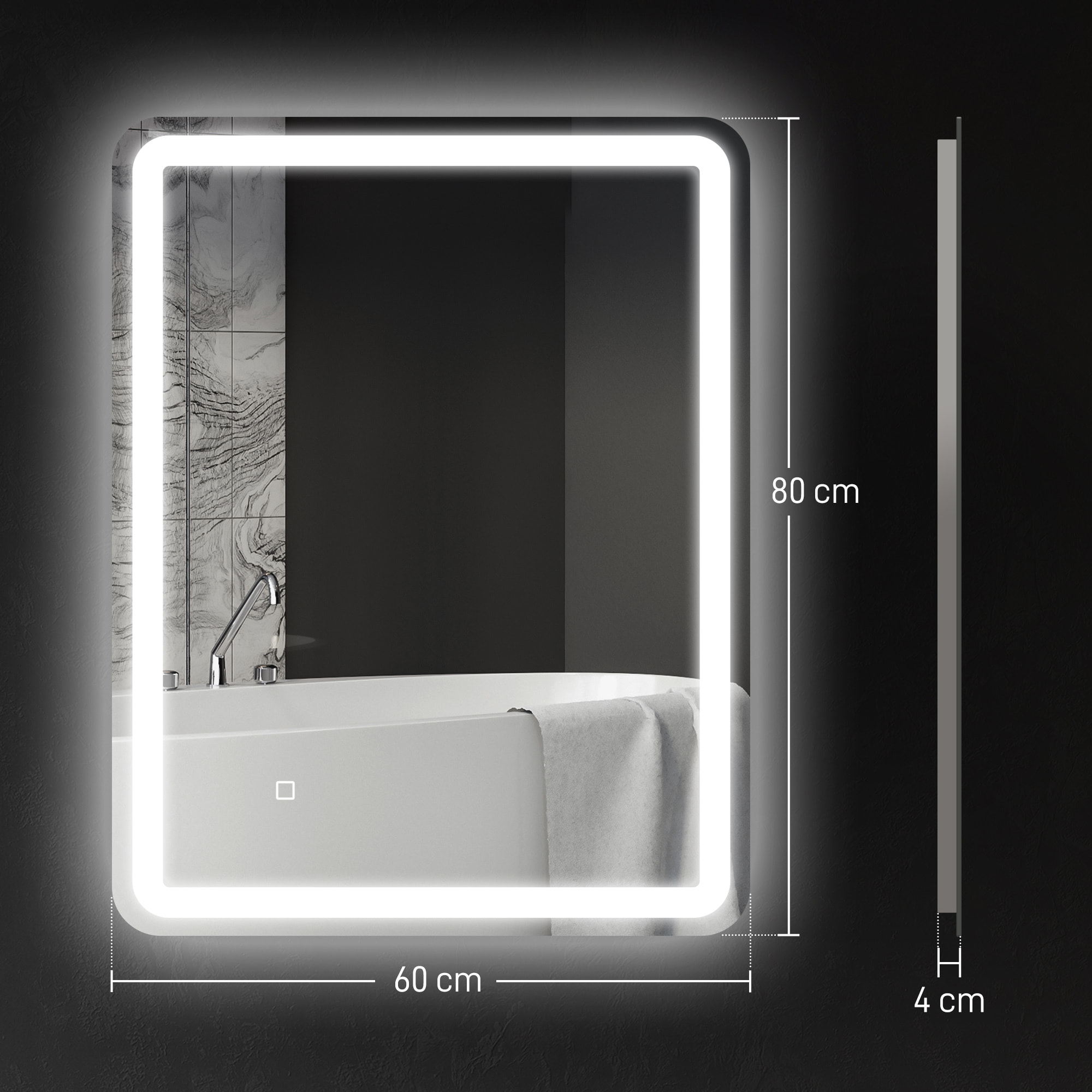 Miroir LED salle de bain réglable 34W antibué tactile dim. 60L x 80H cm