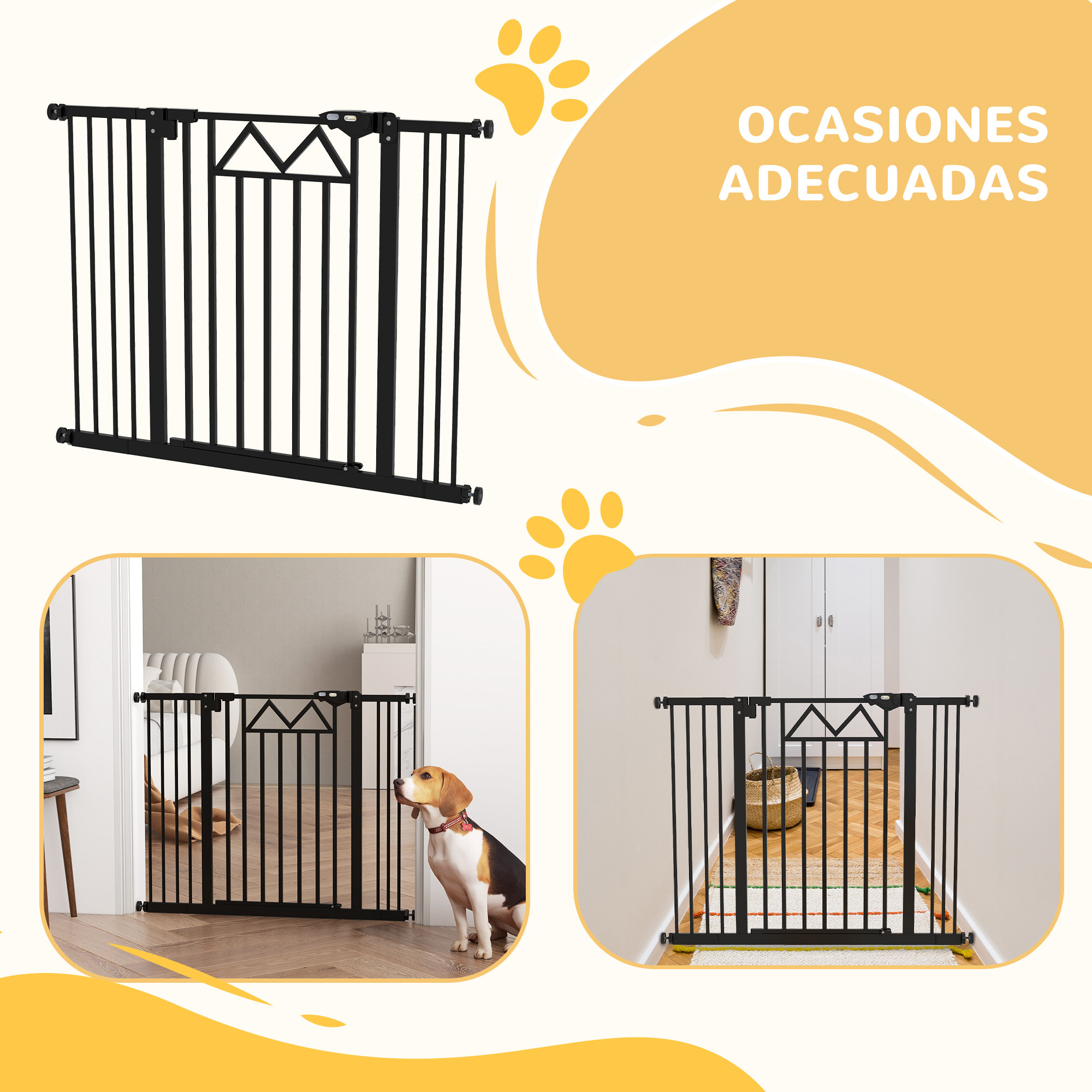 Barrera de Seguridad Extensible Barrera para Mascotas con Cierre Automático y Sistema de Doble Bloqueo para Puerta Pasillo Escalera 74-100x76 cm Negro