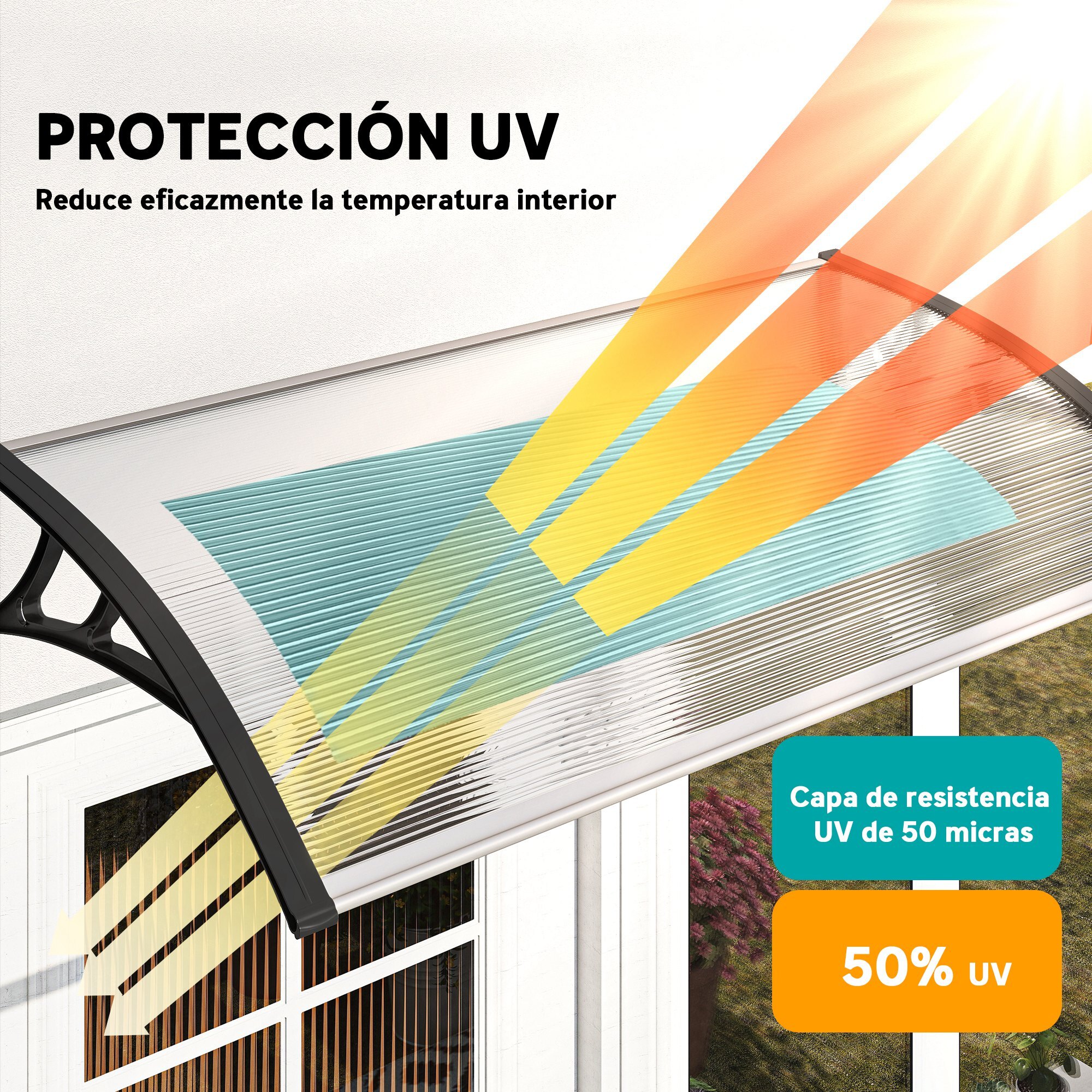 Marquesinas Exterior para Puertas y Ventanas, 110x60 cm, Tejadillo de Protección contra Sol y Lluvia, con Cubierta de Policarbonato, Barras de Aleación de Aluminio, Transparente