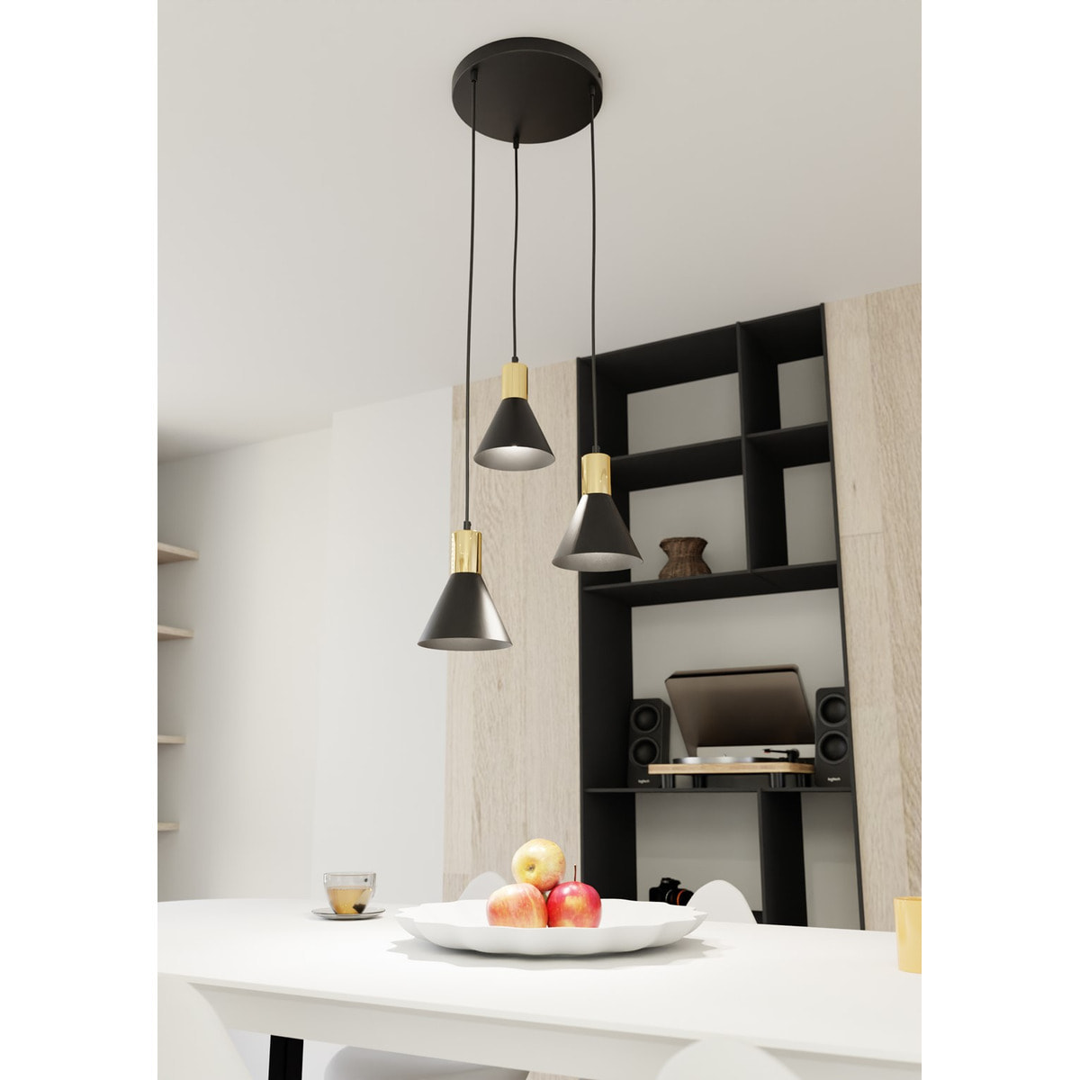 Lampada a sospensione Rosa in acciaio nero opaco e oro