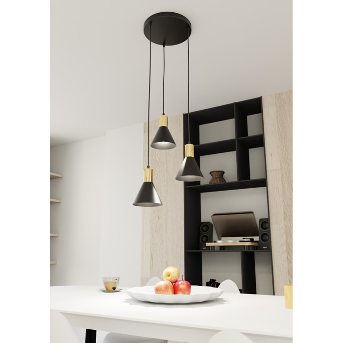 Lampada a sospensione Rosa in acciaio nero opaco e oro