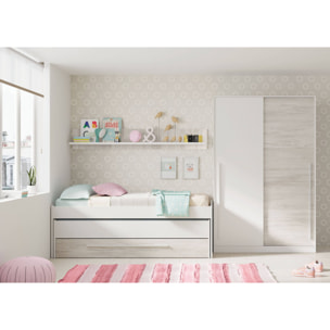 Guardaroba 2 ante Aristode, Armadio per camera da letto, Mobile con barra appendiabiti e 3 ripiani, 120x50h200 cm, Bianco anticato