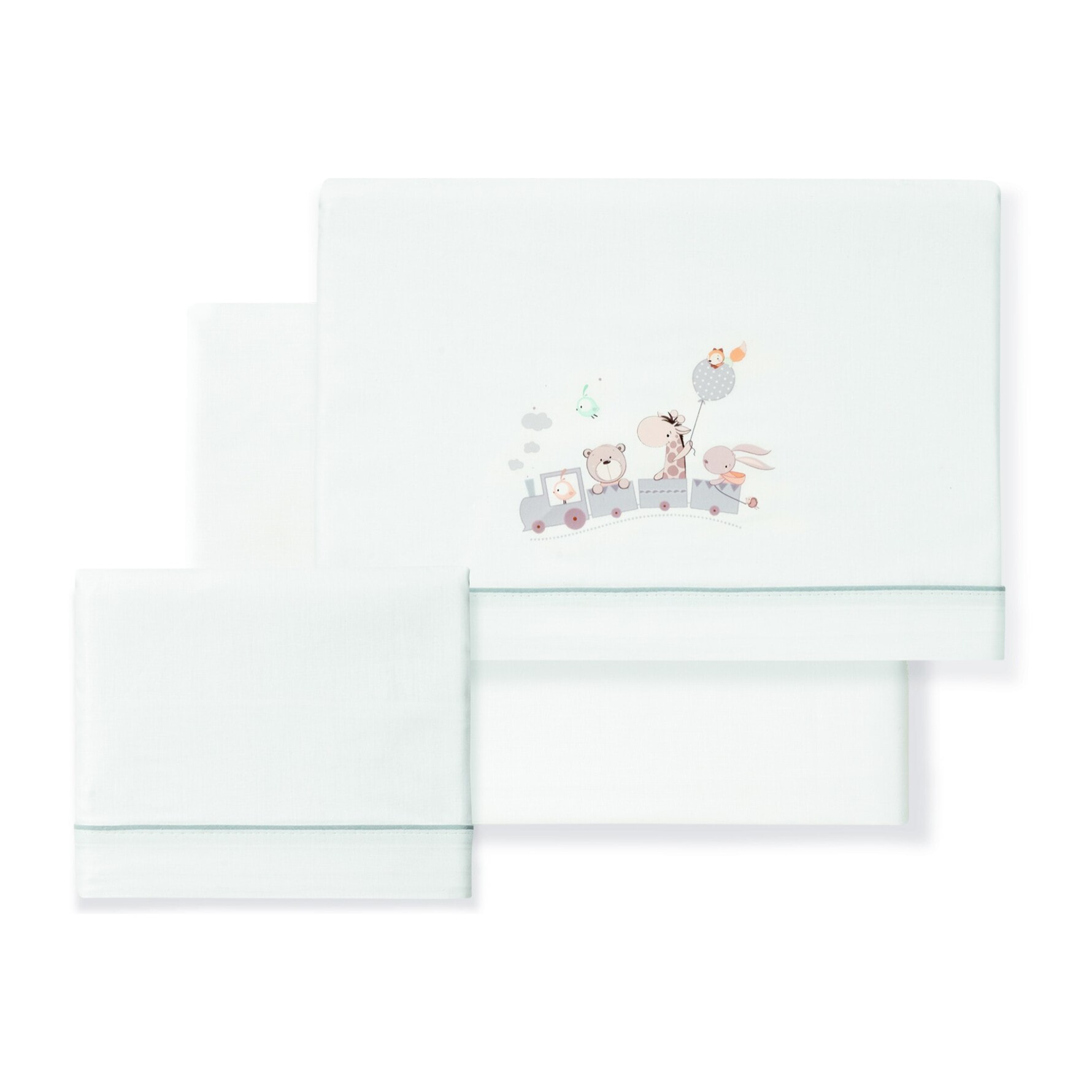 Triptico Minicuna 100% Algodon Mod. Jirafa Tren Bco/Gris