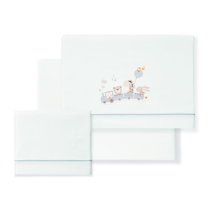 Triptico Minicuna 100% Algodon Mod. Jirafa Tren Bco/Gris