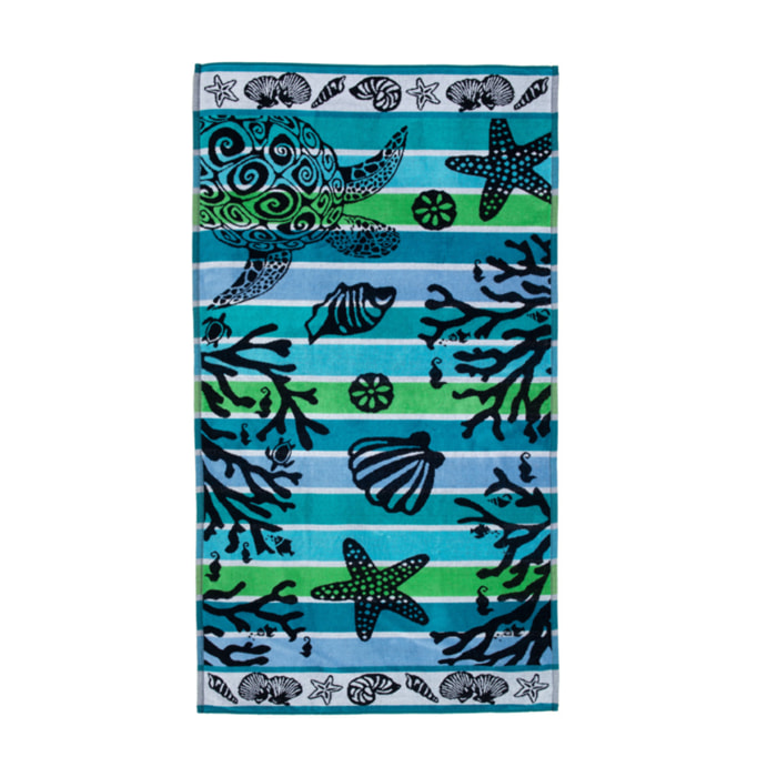 Telo Mare Spugna Jacquard Spiaggia Disegno Reef