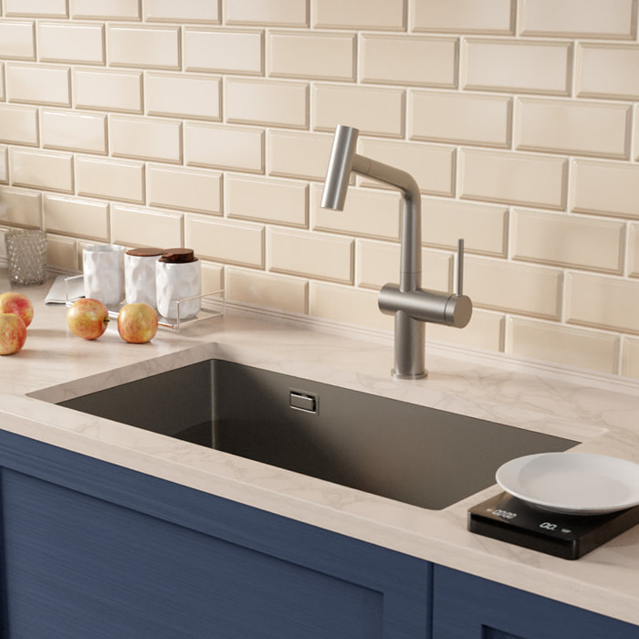 Timeless 68x45x21 cm évier sous plan inox 304 + mitigeur inox avec douchette extractible, gun metal brossé (TMLKSU-6845BGM-M1)