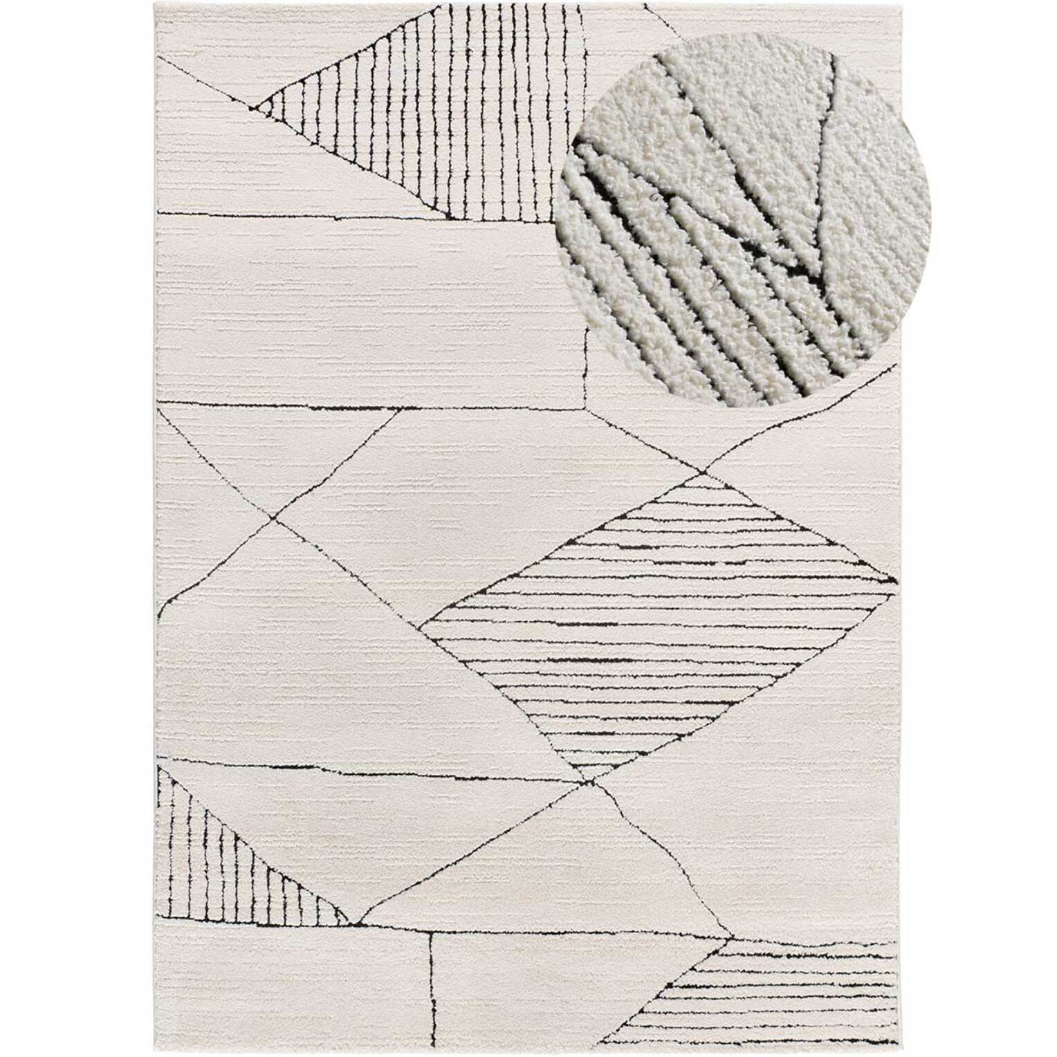 TURIN Alfombra étnica con relieve en blanco y negro, varias medidas disponibles