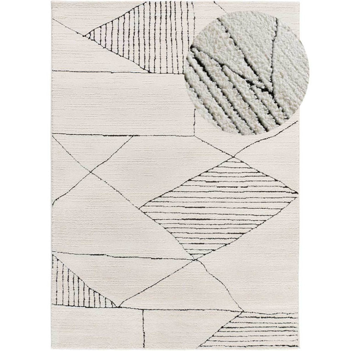 TURIN Alfombra étnica con relieve en blanco y negro, varias medidas disponibles