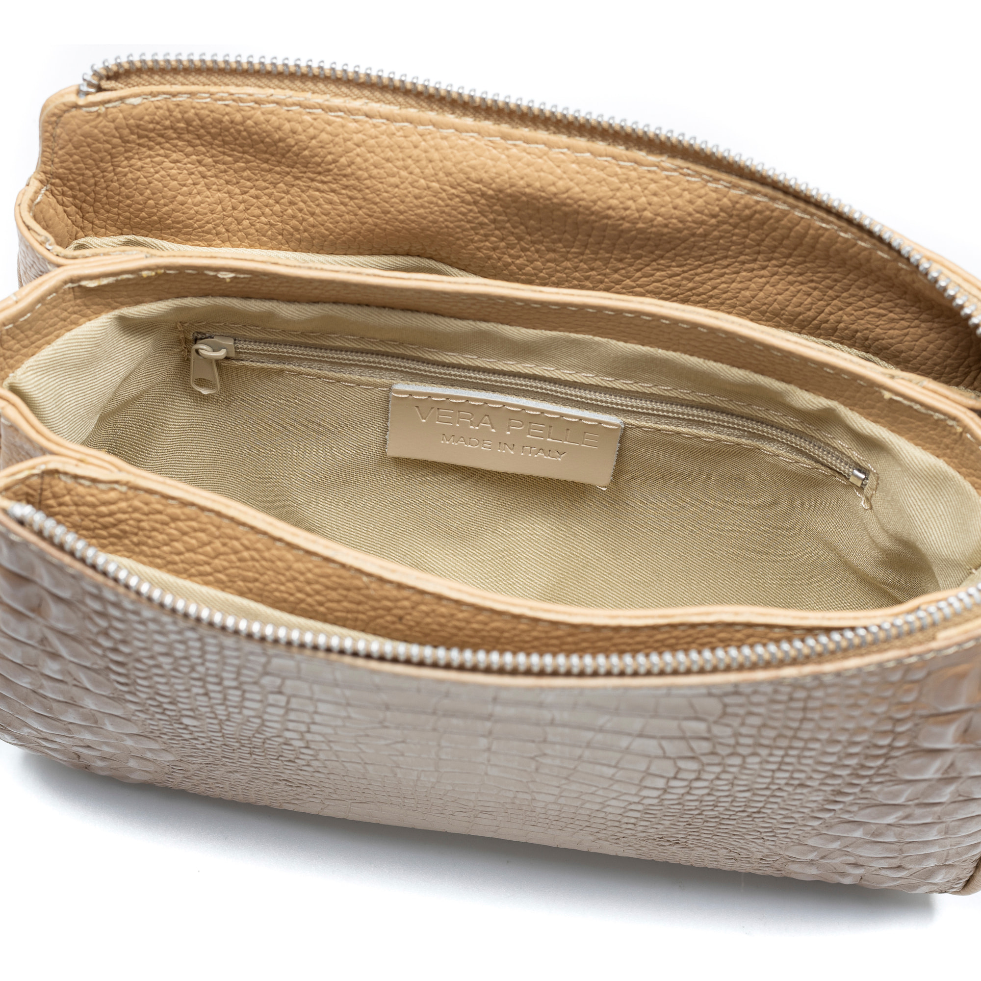 Arzergrande borsa a tracolla in pelle autentica dollaro con parte frontale incisa coccodrillo