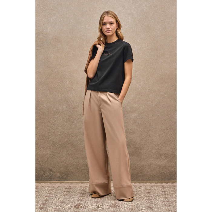 Maglietta nera a maniche corte boxy fit, con logotipo con brillantini Polo Club