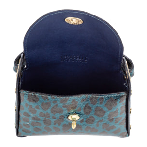 Aquileia borsa a mano donna. Pelle autentica Sgamello con stampa animale leopardata lucida.