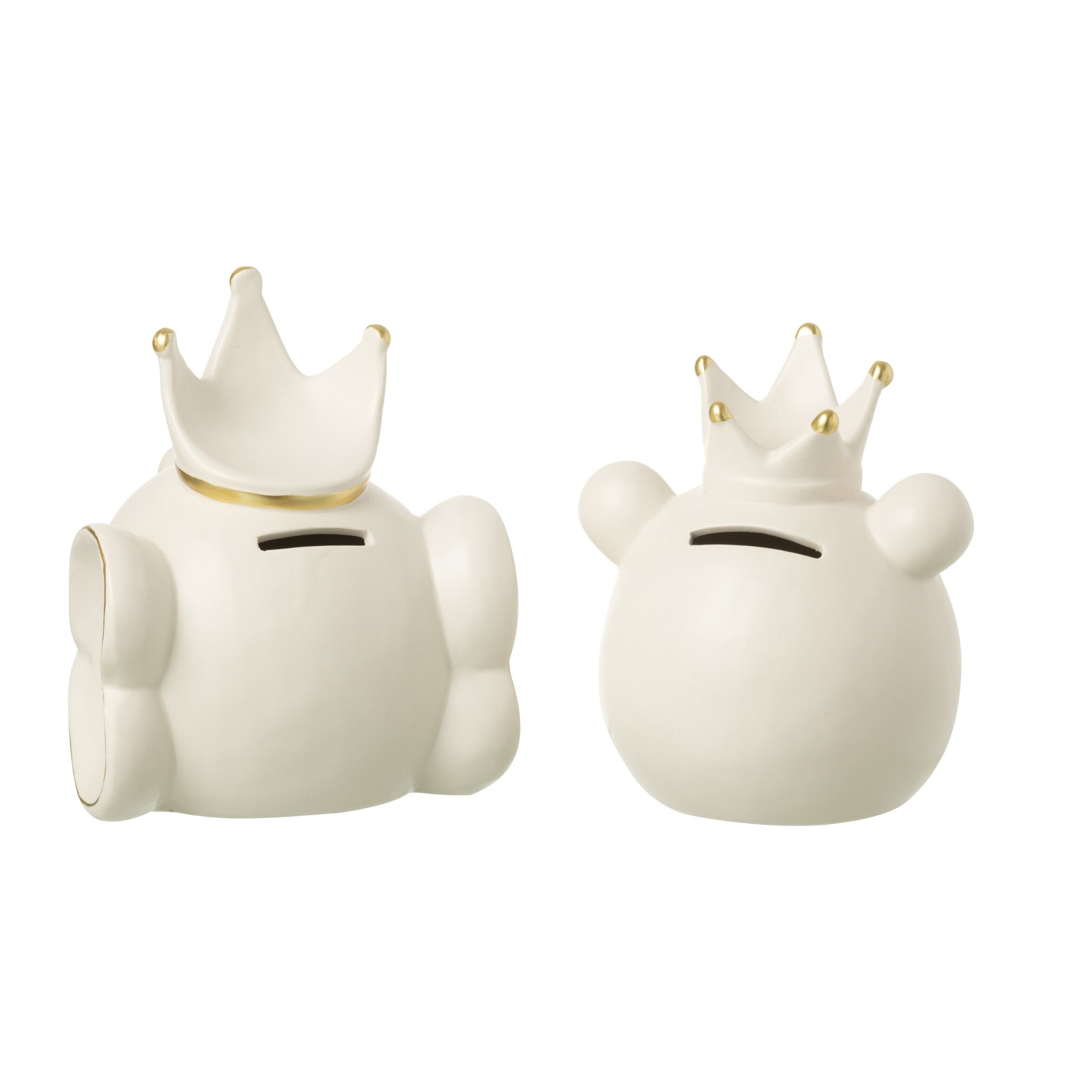 J-Line tirelire Ours - porcelaine - ecru/or - large - 2 pcs