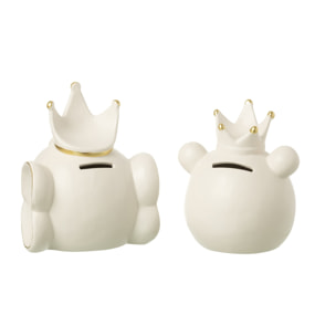 J-Line tirelire Ours - porcelaine - ecru/or - large - 2 pcs