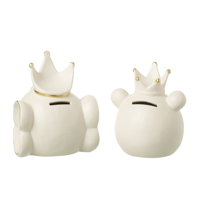 J-Line tirelire Ours - porcelaine - ecru/or - large - 2 pcs