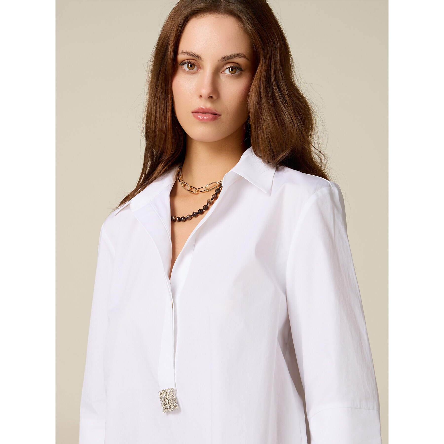Oltre - Camisa oversize con detalle joya - Blanco