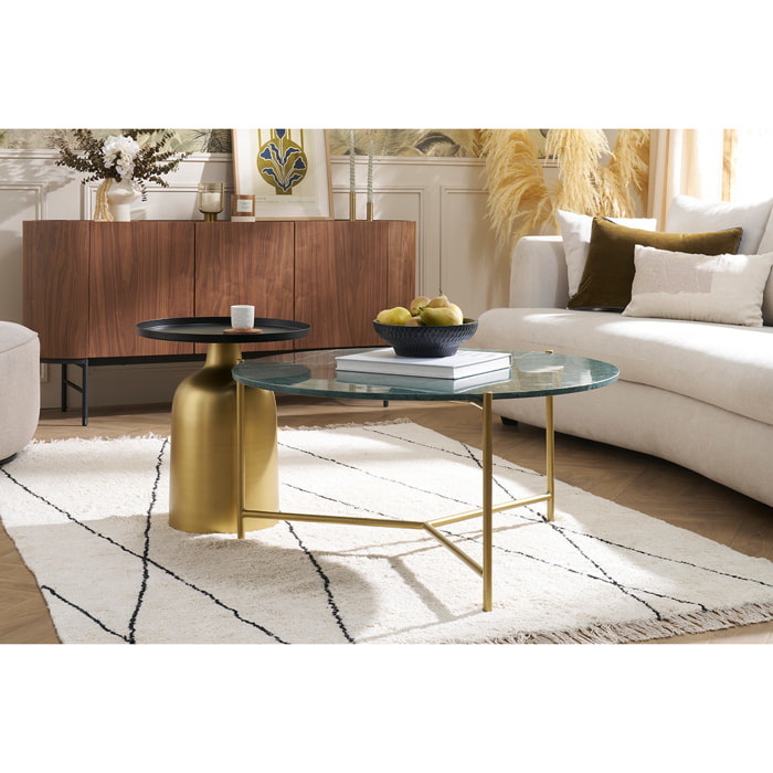 Table basse ronde design en marbre vert et laiton D90 cm SILLON