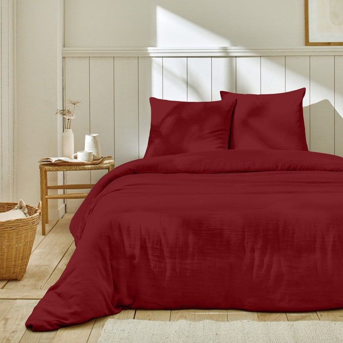 Housse De Couette 100% gaze De Coton Lie De Vin