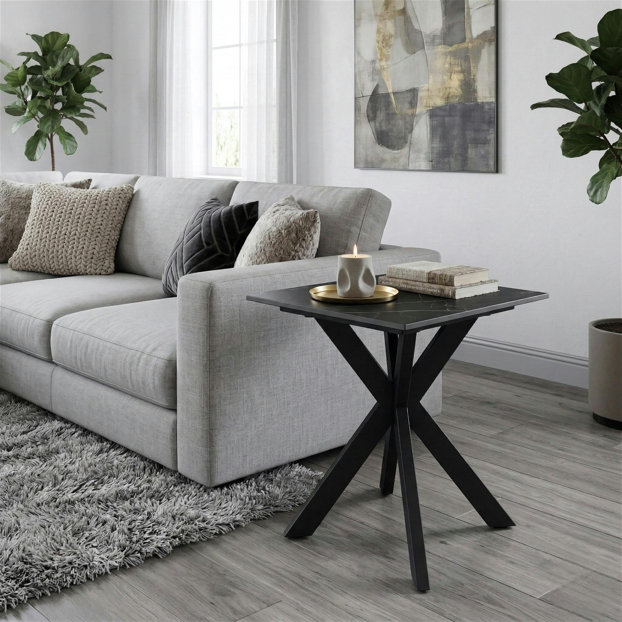 Bout de canapé design en céramique noire marbrée OTTAWA