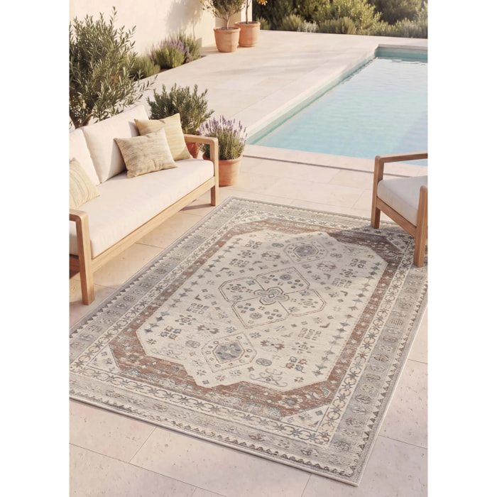LUA Alfombra de exterior vintage oriental gris y caldera, varias medidas disponibles.