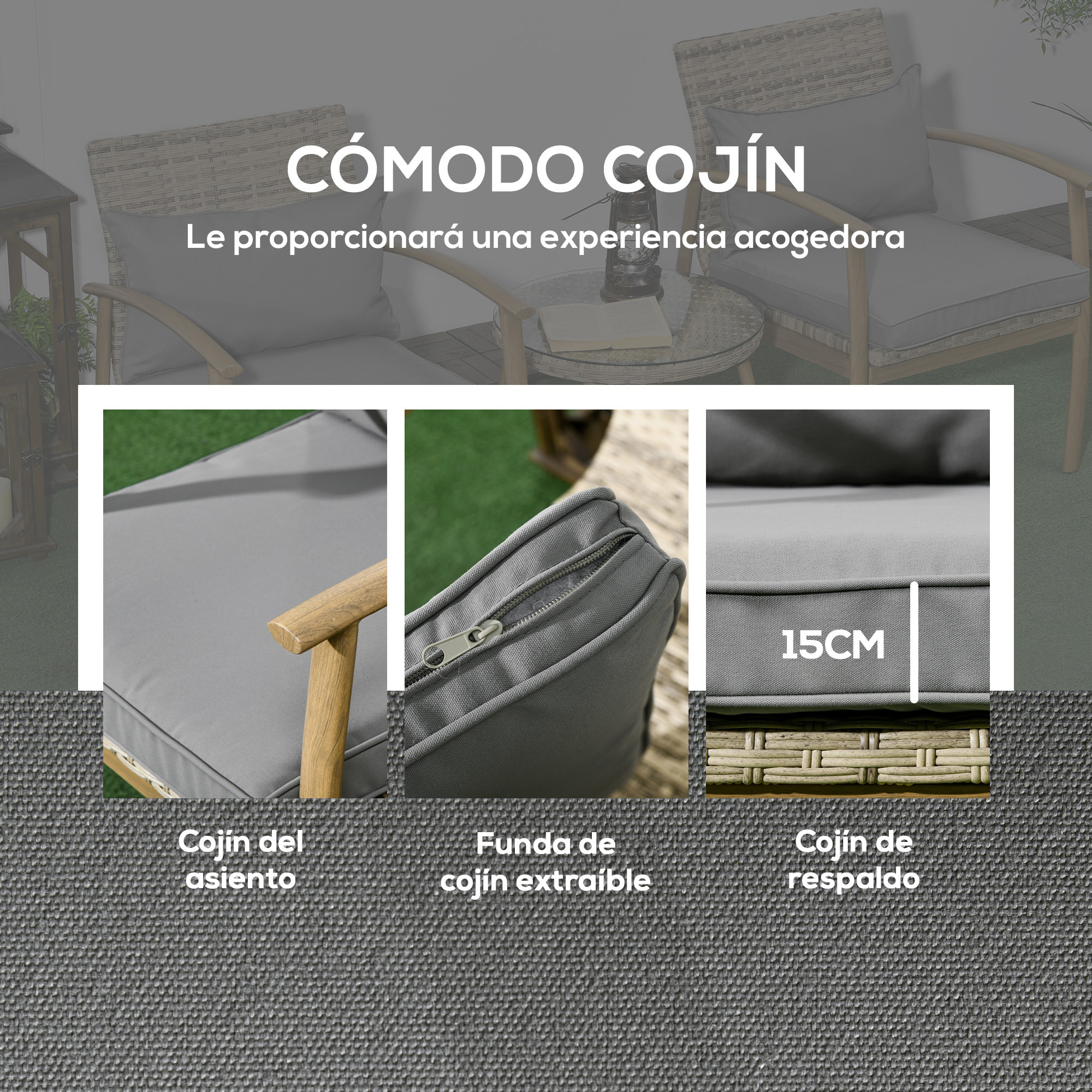 Conjunto de Mesa y Sillas de Jardín para Exterior Juego de 3 Piezas Sillas y Mesa de Ratán con Marco de Aluminio Incluye 2 Sillas 1 Mesa de Vidrio Templado y Cojines Natural y Marrón