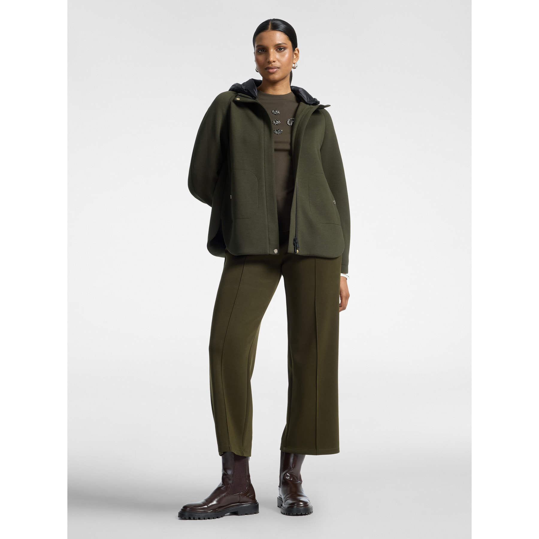 Elena Mirò - Parka en scuba con capucha - Verde militare