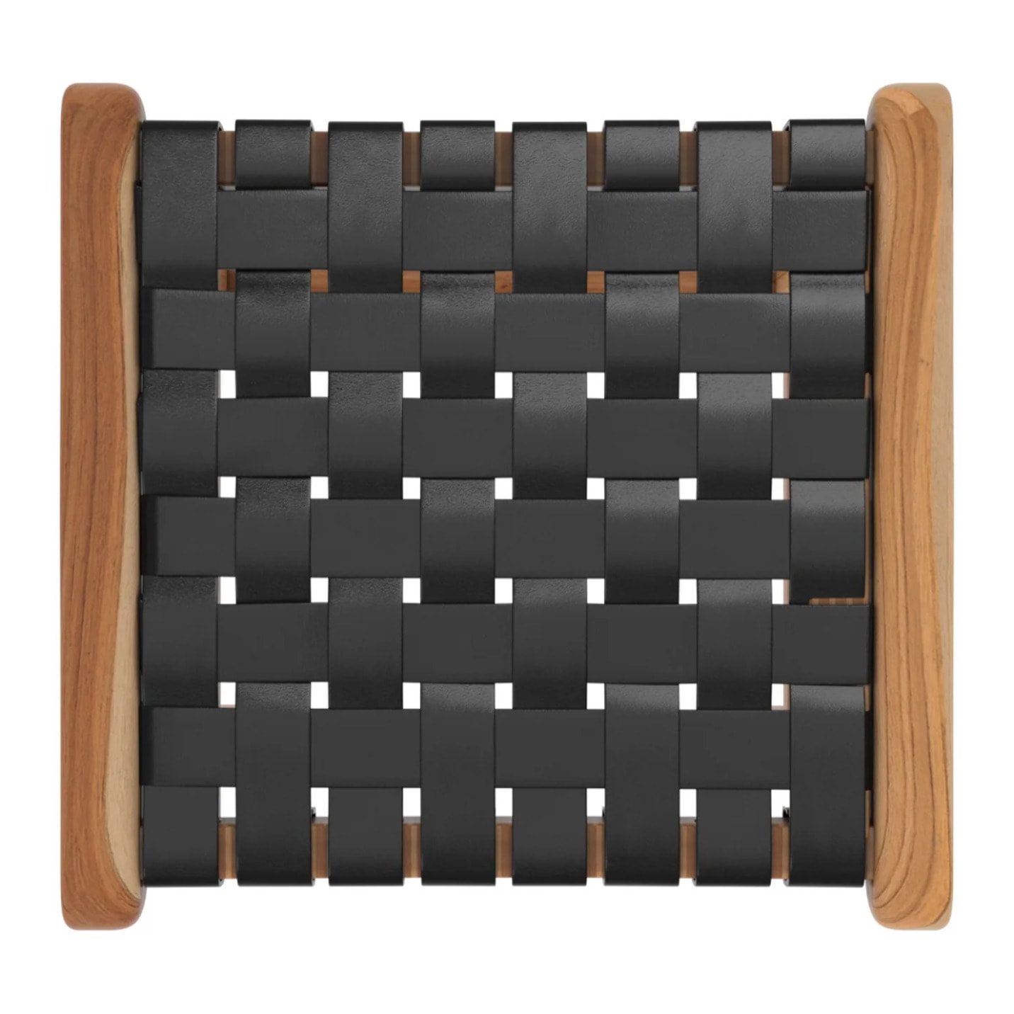 Tabouret pour îlot central 68 cm en teck et cuir tressé noir - Kuna