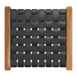 Tabouret pour îlot central 68 cm en teck et cuir tressé noir - Kuna