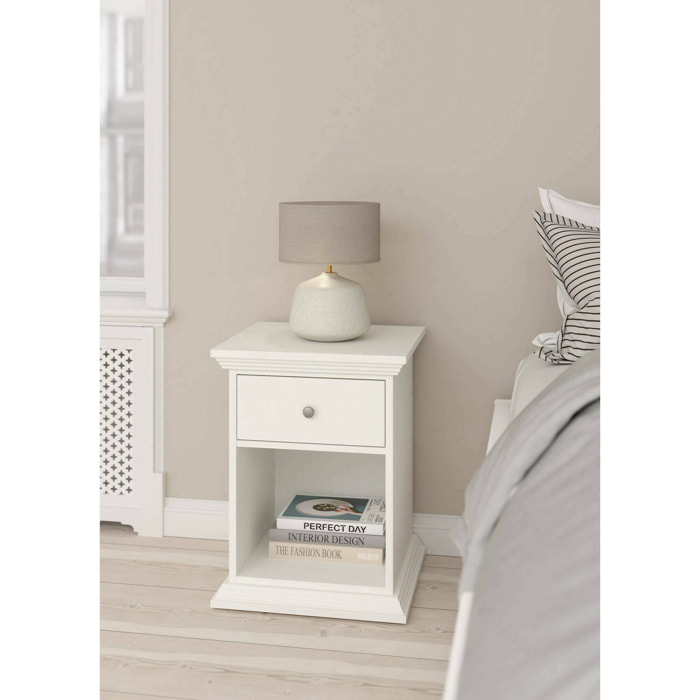 Comodino Pascal, Comò basso, Tavolino da notte, Mensola da letto, 48x43 h63 cm, Bianco