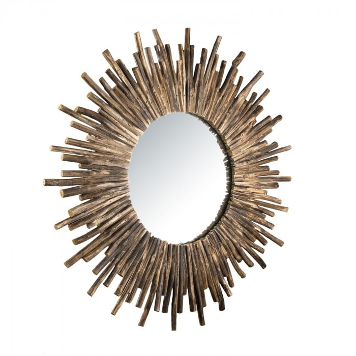 LALY - Miroir rond marron 90x90cm soleil branches bois teck