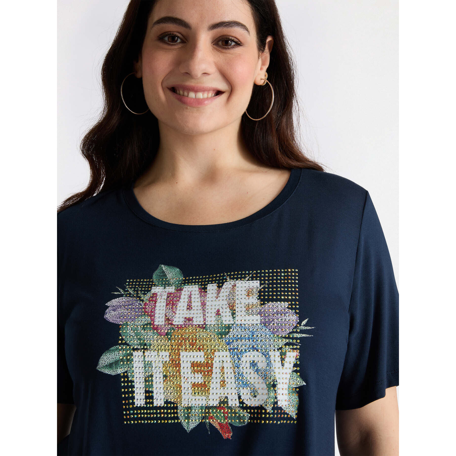 Fiorella Rubino - T-shirt con stampa e strass - Blu