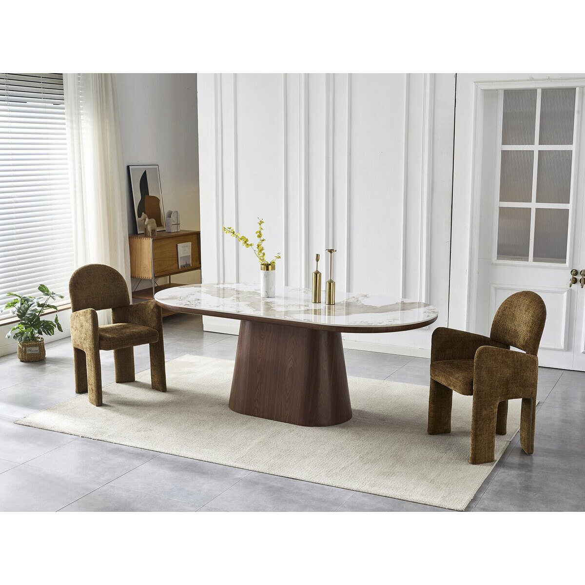 Table à manger ovale en céramique pandora "Bellagio" - 8 places - Beige