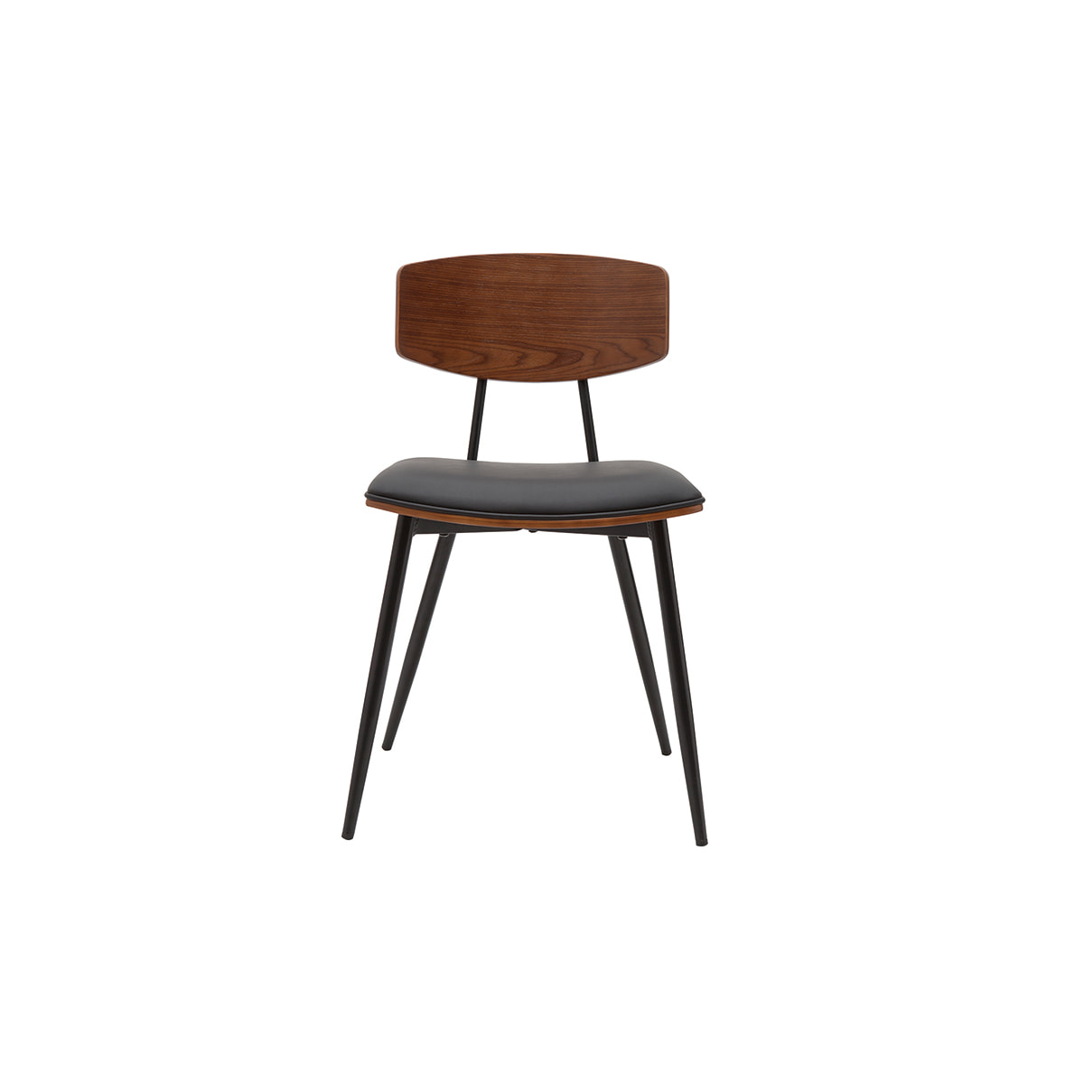 Chaises vintage en bois foncé noyer assises noires et métal noir (lot de 2) JOLINE