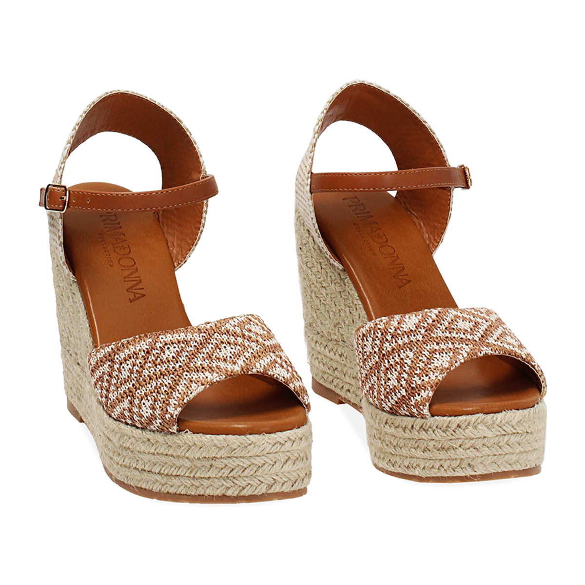 Zeppe donna cognac beige in raffia