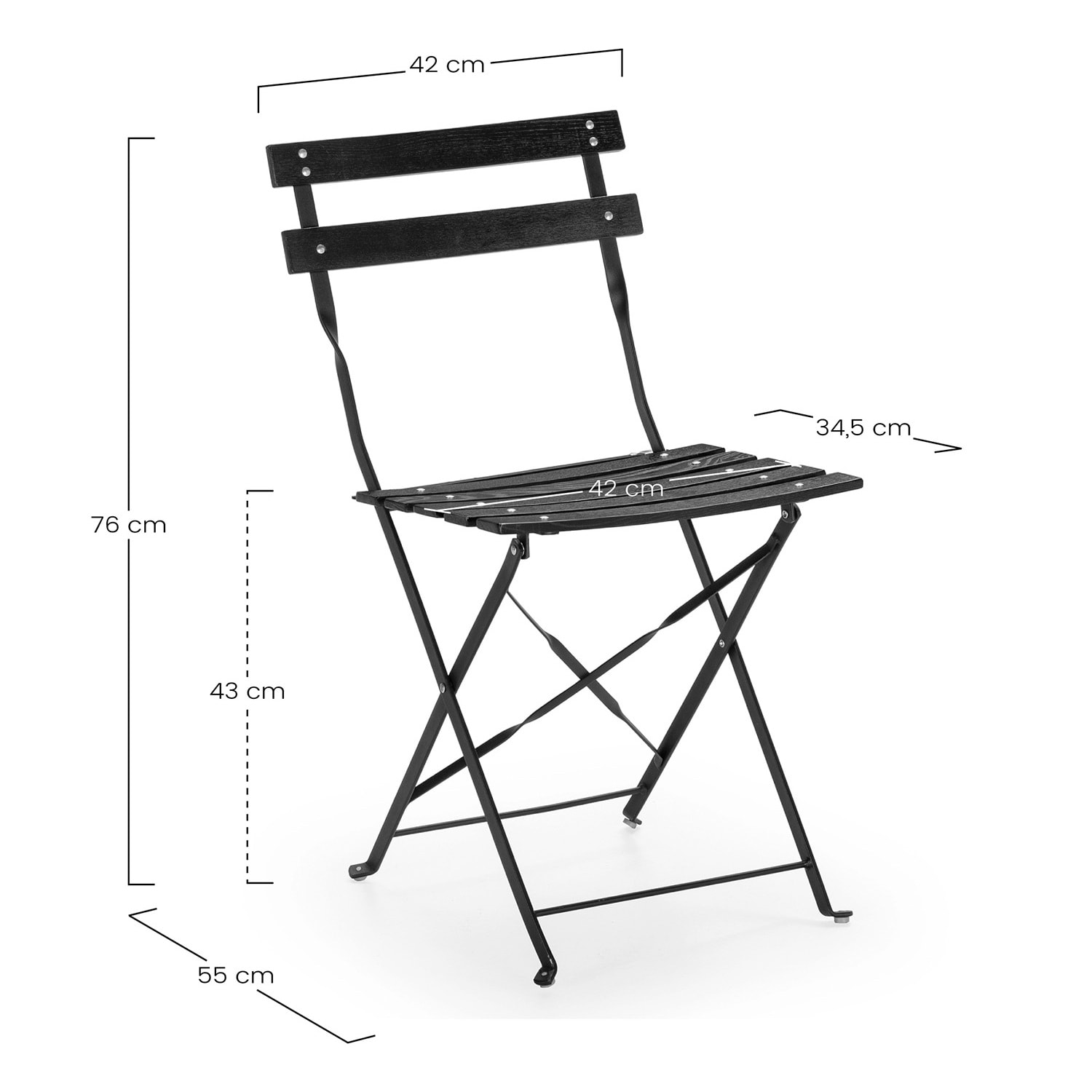 Pack 2 sillas de Jardín Plegables Agata de Madera y Metal en Negro