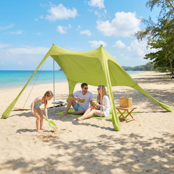 Carpa Playa Plegable 208x200 cm, Toldo Playa Portátil para 2-4 Personas con Esterilla, UPF50+, Postes de Aluminio, Pala, Estacas y Bolsa de Transporte Impermeable, para Camping, Pesca, Verde