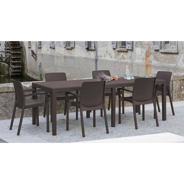 Tavolo da esterno Roma, Tavolo rettangolare allungabile da pranzo, Tavolo da giardino estensibile effetto rattan, 100% Made in Italy, Cm 150x90h72, Marrone