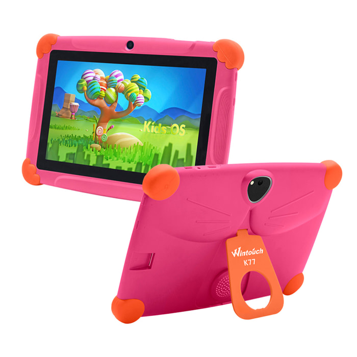 DAM Tablet Infantil K77 WiFi. SO Android 7. Pantalla 7'' 1024x600px. MTK8321 Quad-Core 1,3GHz, 1GB RAM + 8GB. Doble cámara. 21x2x13,5 Cm. Color: Rosa