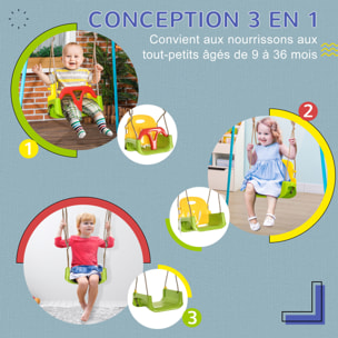 Balançoire siège 3 en 1 évolutif réglable enfant - dossier, barre en T amovibles, ceinture
