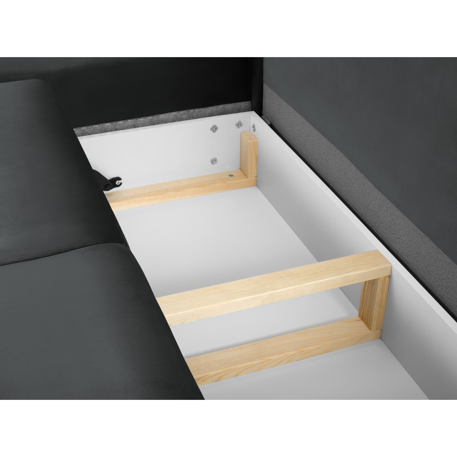 Canapé d'angle gauche convertible avec coffre de rangement "Kyoto" 5 places en velours gris foncé