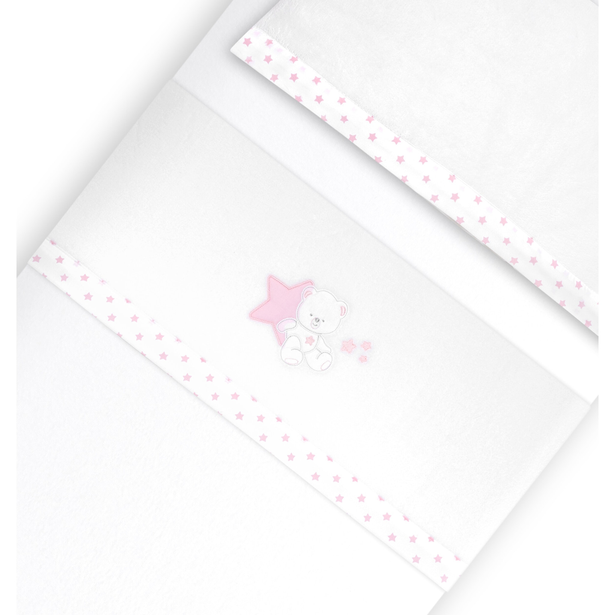 Triptico Cuna Coralina Modelo Osito Sentado + Broche Bco/Rosa