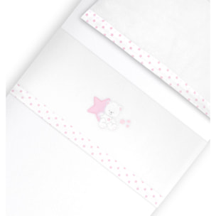 Triptico Cuna Coralina Modelo Osito Sentado + Broche Bco/Rosa