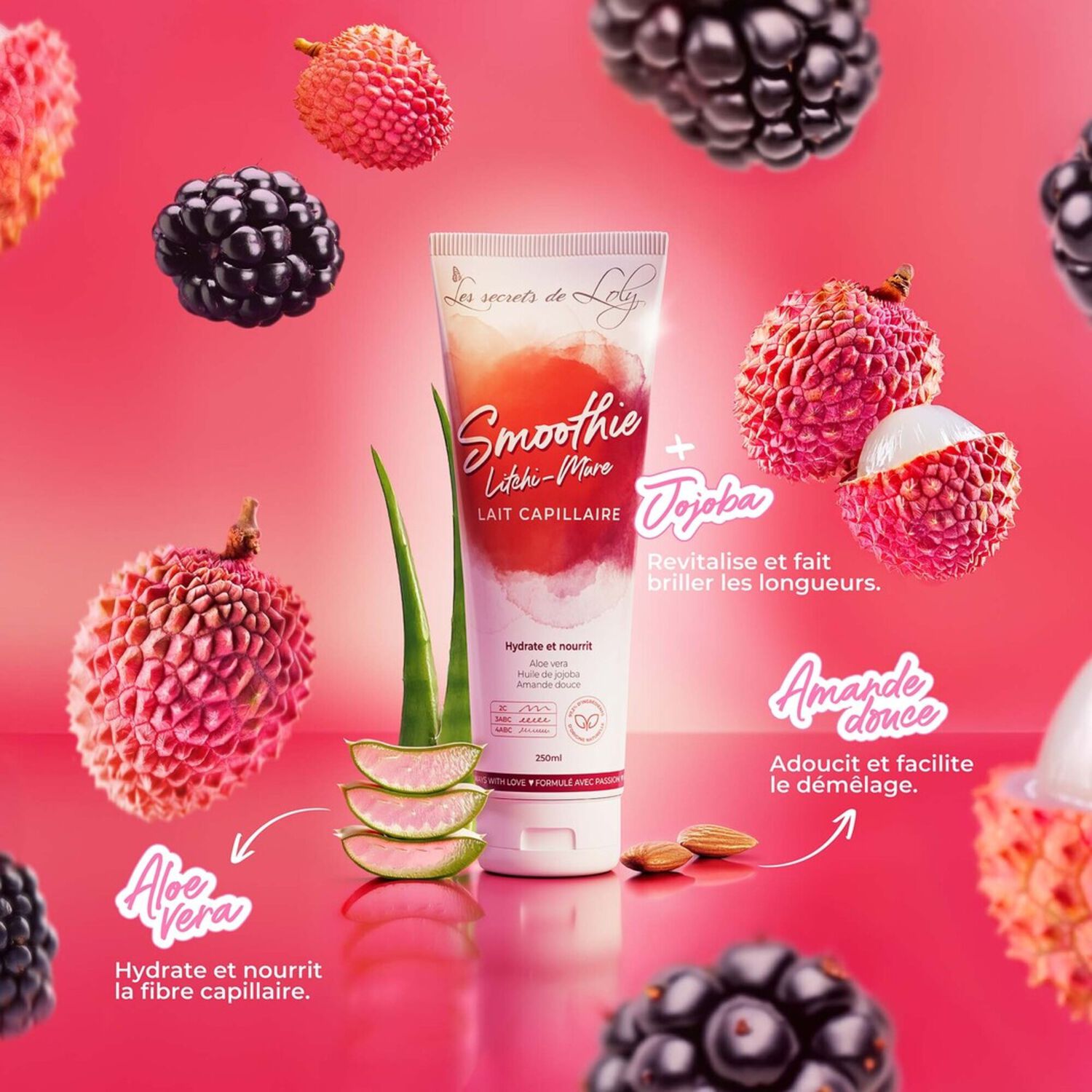 Smoothie Litchi-Mûre - Lait Sans Rinçage Capillaire Très Nourrissant 250ml