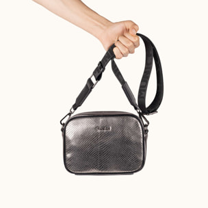 Bandolera Tipo Camera con Efecto Serpiente Plateado BLOCK FUN SILVER NIGHT CROSSBODY CAMERA