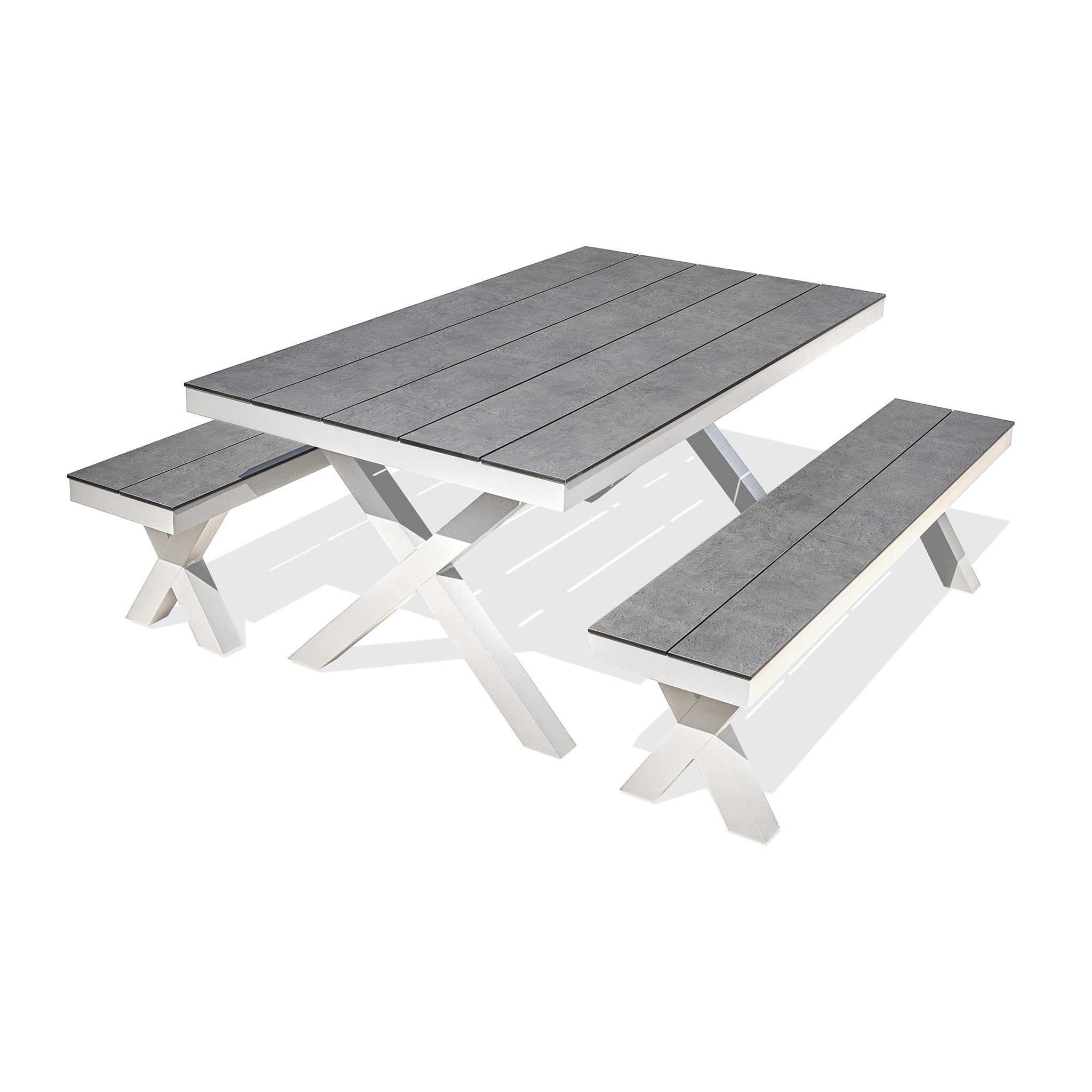 ANNECY - Table de jardin en aluminium et plateau HPL effet pierre