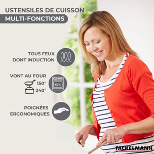 Lot de 2  Poêles avec couvercles et 3 Faitouts 16/20/24 cm Fackelmann Généva avec 5 ustensiles Océan