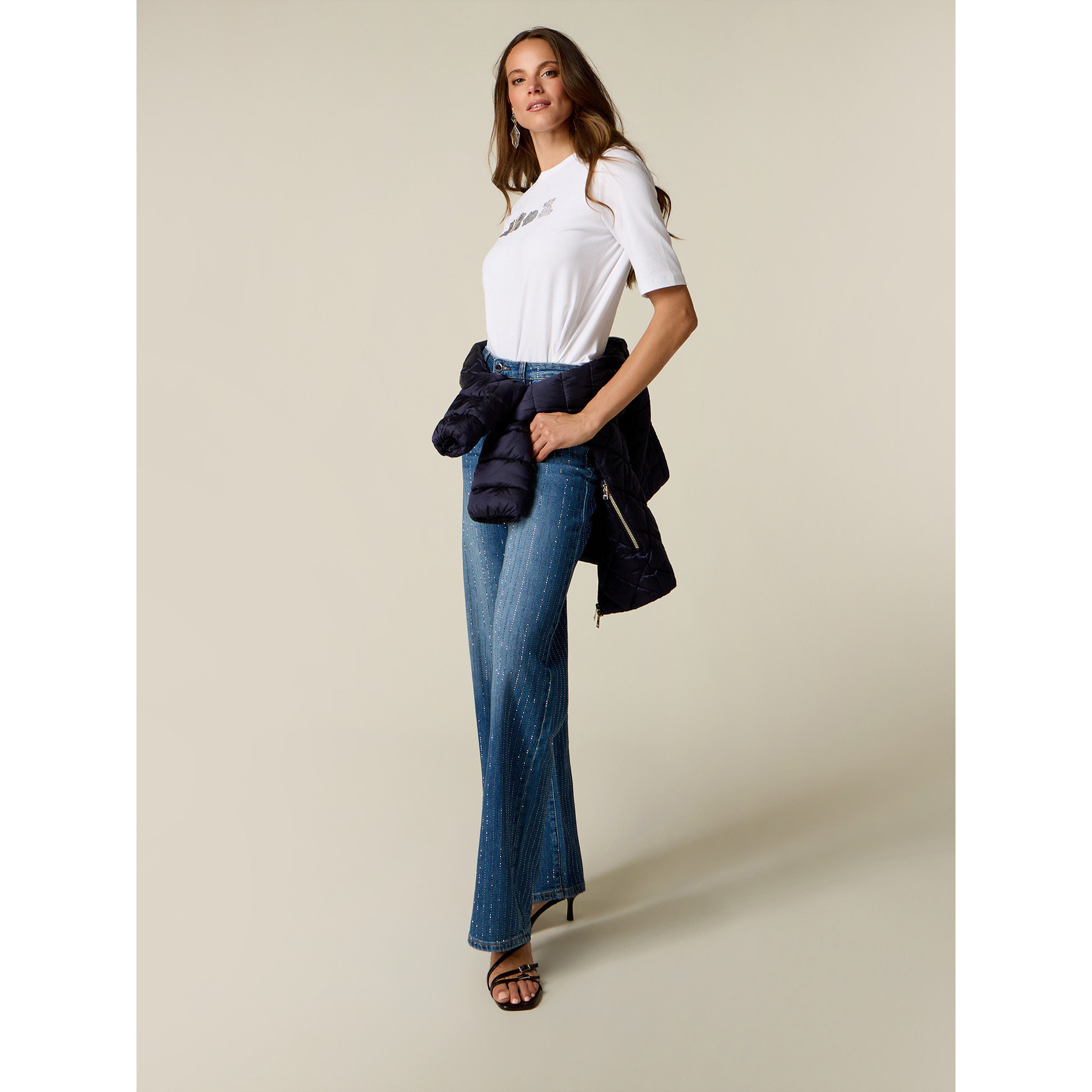 Oltre - Jeans palazzo con micro cristalli - Blu