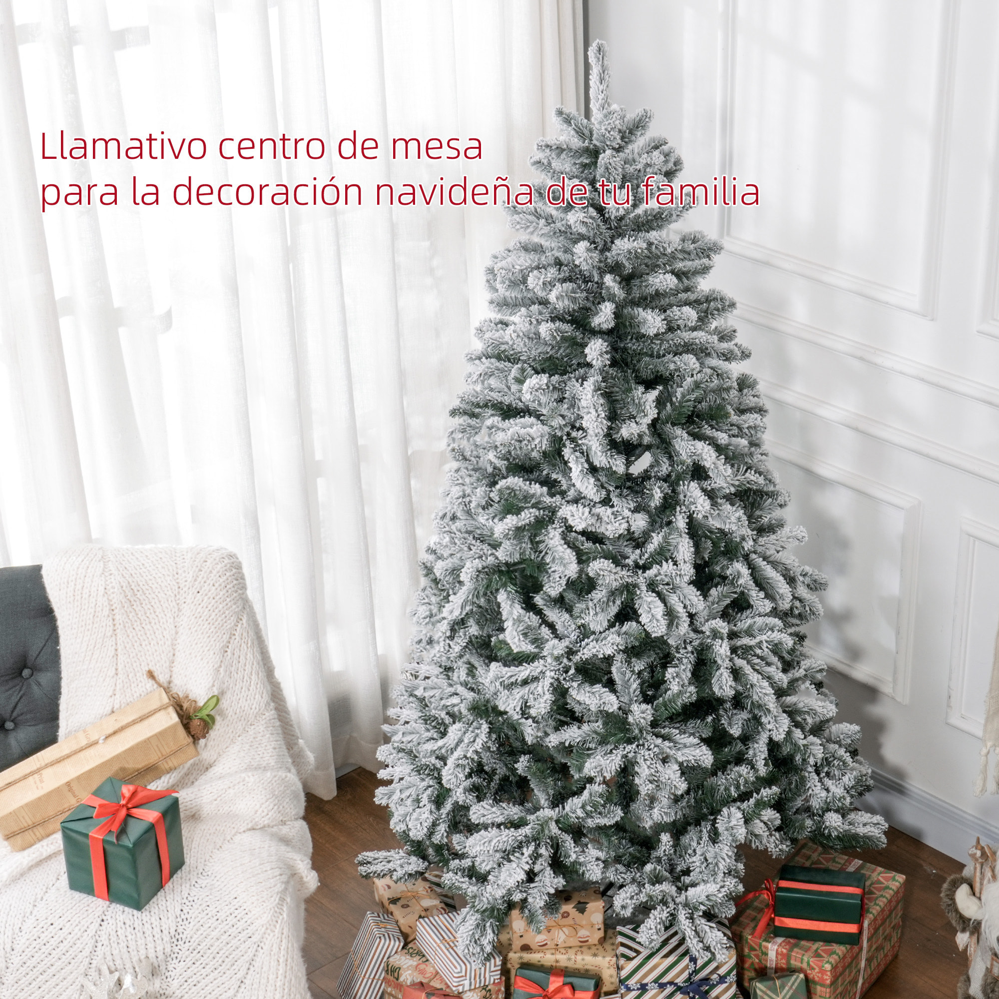 Árbol de Navidad 180 cm Árbol de Navidad Artificial Nevado con 796 Ramas y Soporte de Metal Árbol Navideño para Salón Interior Verde