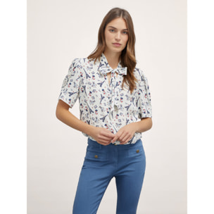 Motivi - Blusa con fiocco fantasia Paris - Bianco