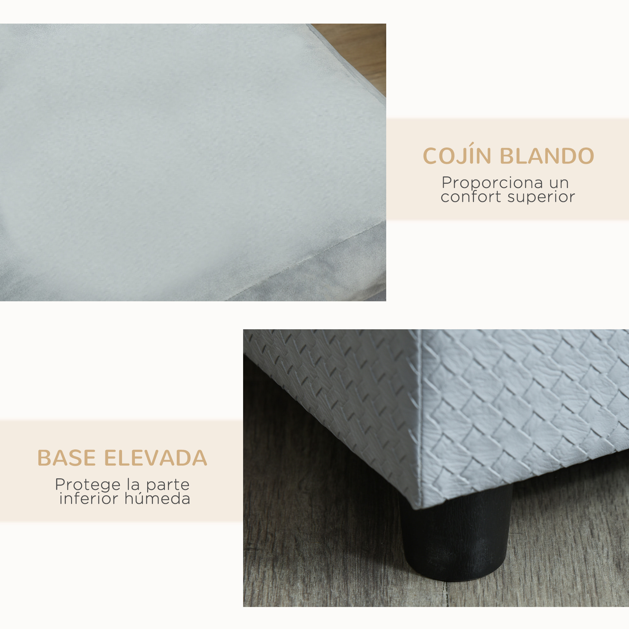 Sofá para Perros Pequeños Sofá para Gatos Tapizado en Terciopelo con Almacenaje Oculto y Cojín Lavable Carga 10 kg 76x45x43 cm Gris Claro